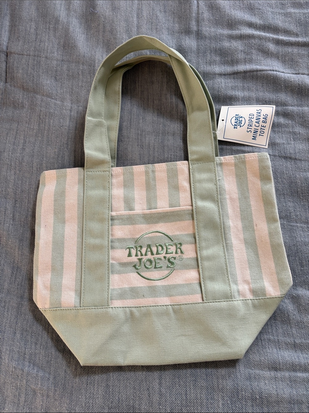 Trader Joe's Striped Canvas Tote Bag in Sage